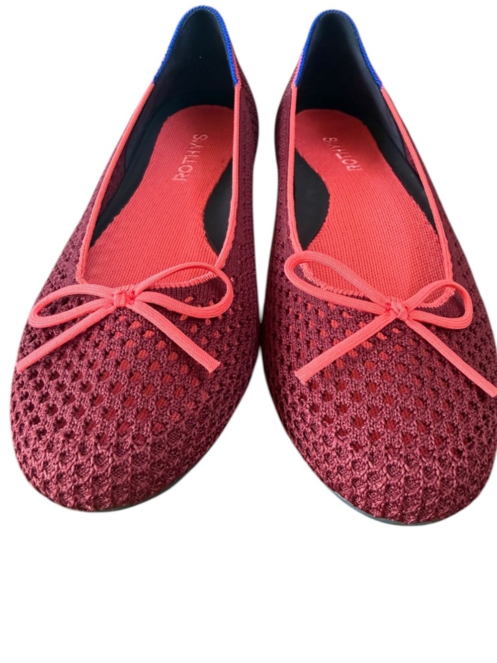 Rothy’s The Ballet Flat Bow Berry Mesh Burgundy/Pink Flats – Sz 9 - Picture 3 of 6